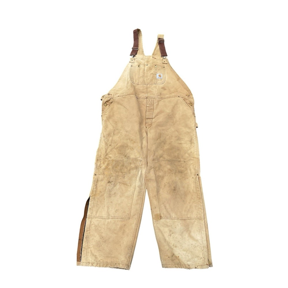 Vintage Carhartt Bib Overalls Mens 48x28 Thrashed Duck Quilt Lined Double Knee